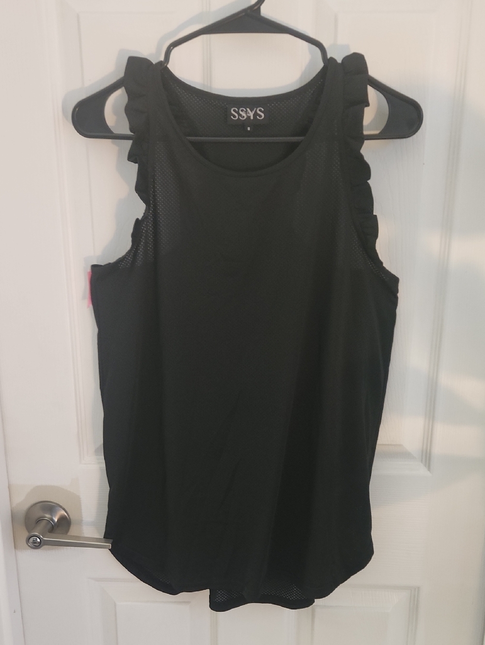 SSYS The Label Black Ruffle-Shoulder Athletic Tank